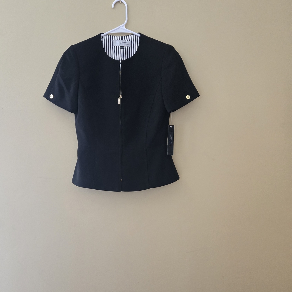 Tahari Black Blazer with Striped Lining